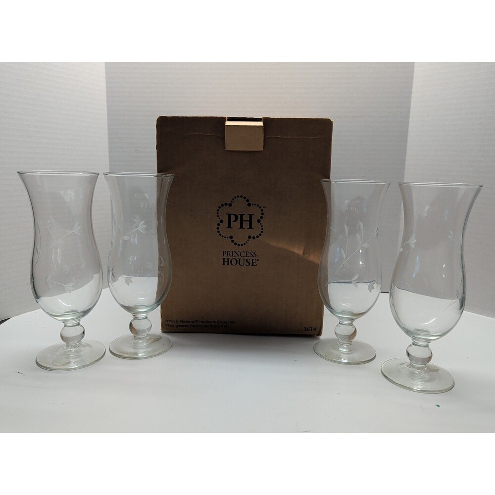 Princess House Moderna 4 Hurricane Glasses 3614 HTF New In Box
